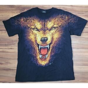 Glow In The Dark Flaming Wolf Shirt Men XL